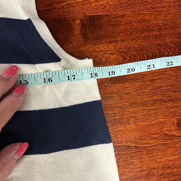 Sail to Sable Womens Sweater M Blue/White Stripes Sleeveless Fringe Hem Pullover - Picture 9 of 11